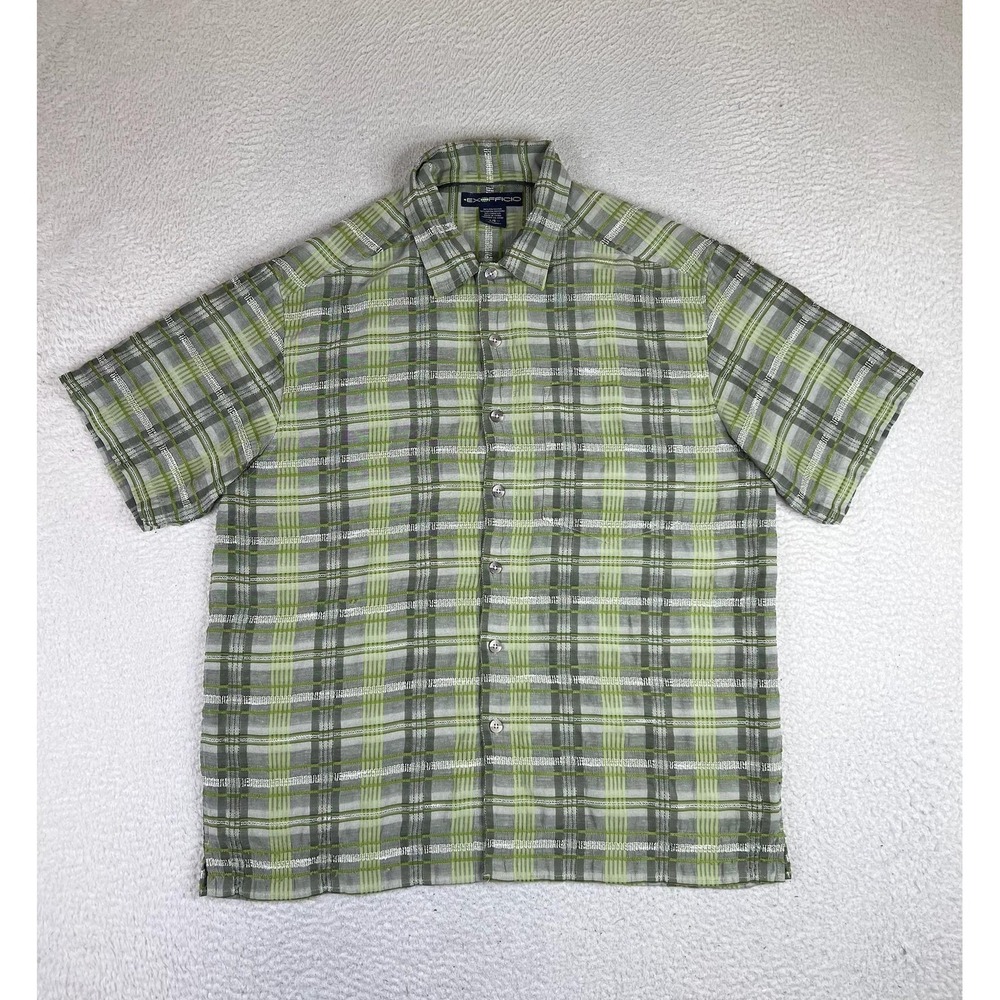 ExOfficio Mens Large Green Plaid Short Sleeve Button Up Casual Shirt 1002-1184